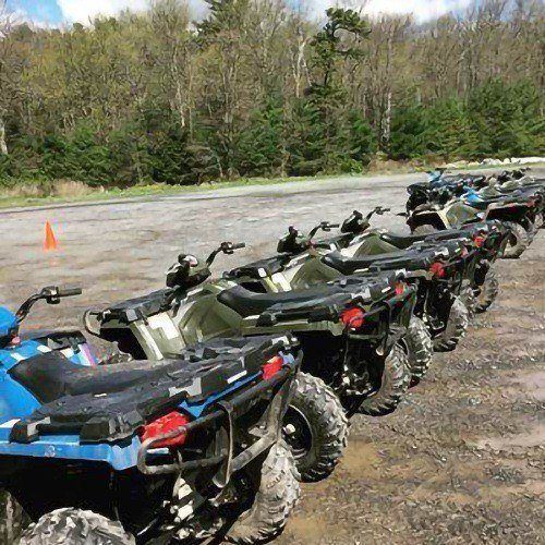 ATVs lined up for rental.